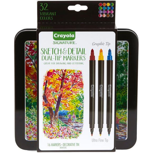 Crayola Signature Sketch & Detail Dual-Tip Markers W/Tin