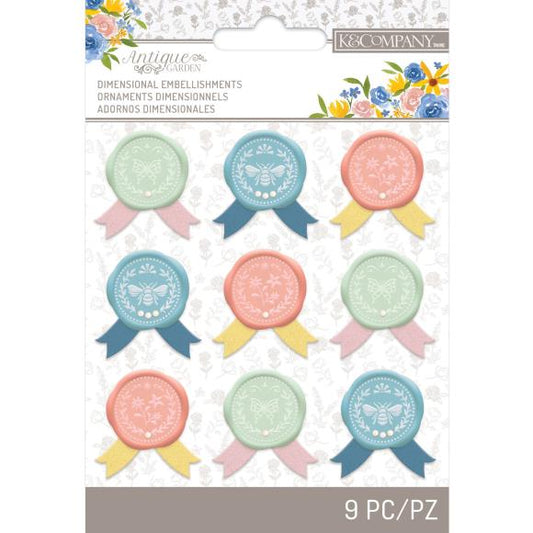K&Company Antique Garden Seals W/Ribbon Accents 9/Pkg