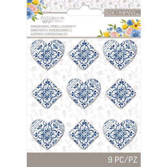 K&Company Antique Garden Tile Hearts 9/Pkg