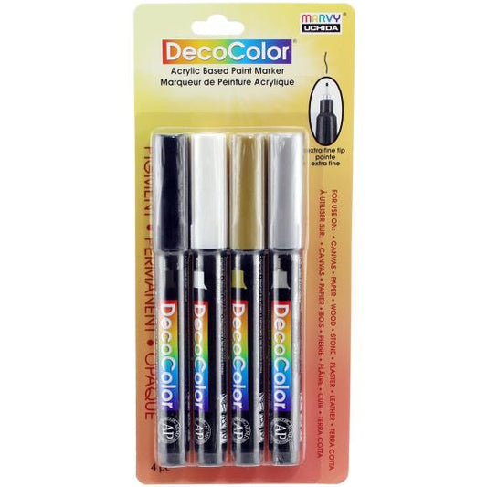 Uchida DecoColor Extra Fine Tip Acrylic Paint Markers 4/Pkg