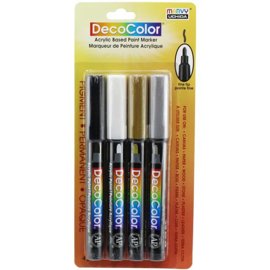 Uchida DecoColor Fine Tip Acrylic Paint Markers 4/Pkg