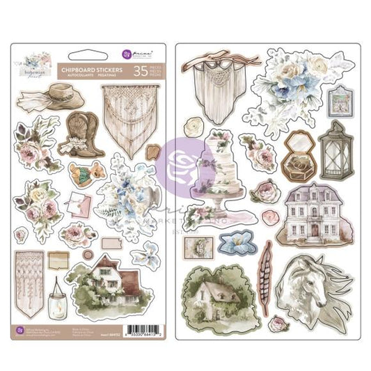 Bohemian Heart Chipboard Stickers 33/Pkg
