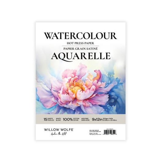 Willow Wolfe Hot Press Watercolour Paper Pad 9"X12"