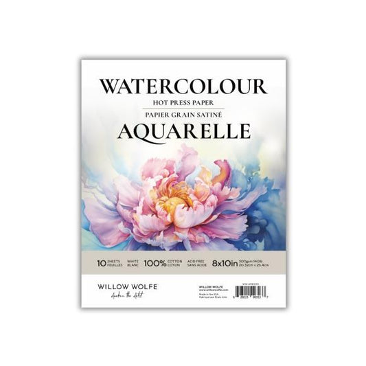Willow Wolfe Hot Press Watercolour Paper Pad 8"X10"