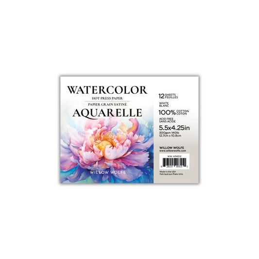 Willow Wolfe Hot Press Watercolour Paper Pad 4.25"X5.5"