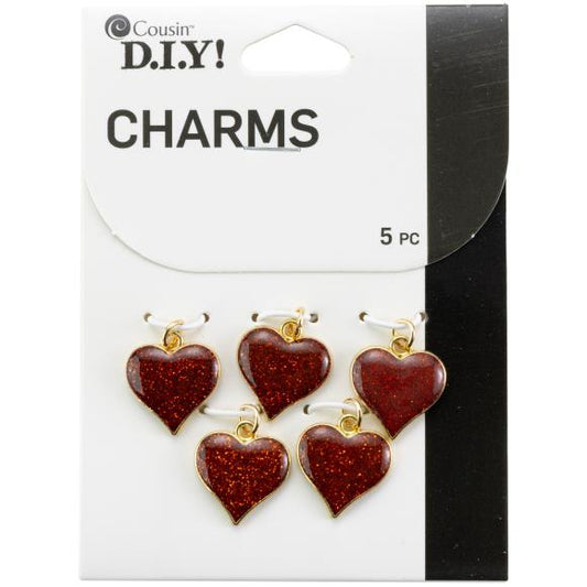 Cousin DIY Gold Metal Finish Heart Charm Set 5/Pkg