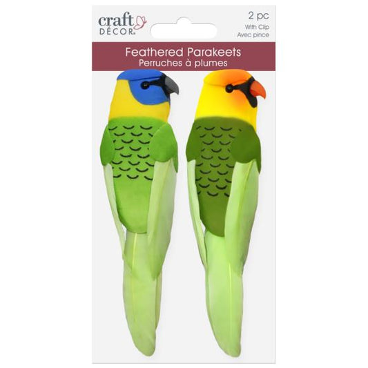 Craft Dcor Essentials Feathered Parakeet W/Clip 5" 2/Pkg