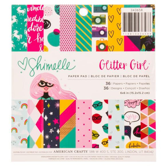Shimelle Glitter Girl Paper Pad 6"X6" 36/Pkg