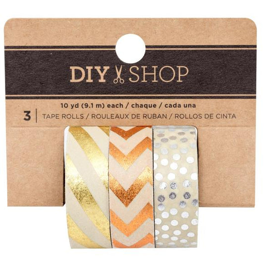 American Crafts DIY Shop Metallic Tape 10yd 3/Pkg
