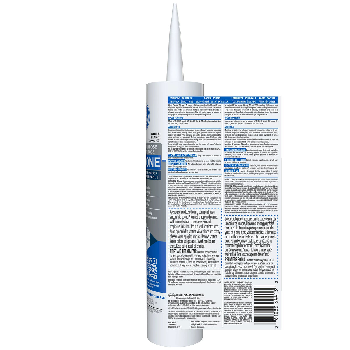 GE Window & Door Sealant, White All Purpose, 298 ml Cartridge, Pack of 1 GE