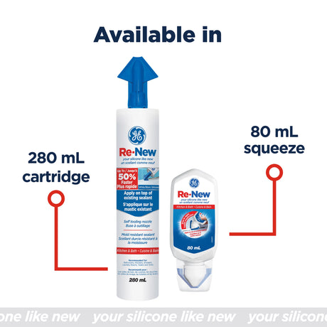 GE RE-NEW Silicone Sealant, White Kitchen and Bath, 80 ml Tube, Pack of 1 GE