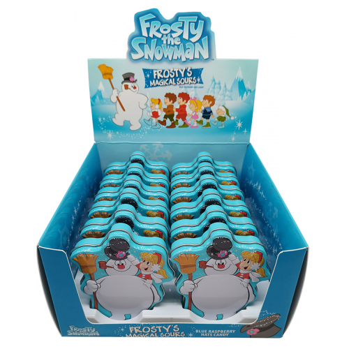 FROSTY the SNOWMAN - MAGICAL HATS - SOUR BLUE RASPBERRY - CANDY TIN - CDU (Case of 12)
