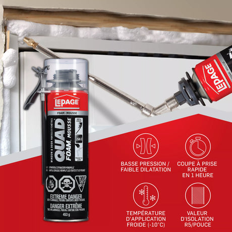 LePage Quad Foam Window and Door Installation Foam, Pale Yellow, 600 ml Can, Pack of 1 LePage®