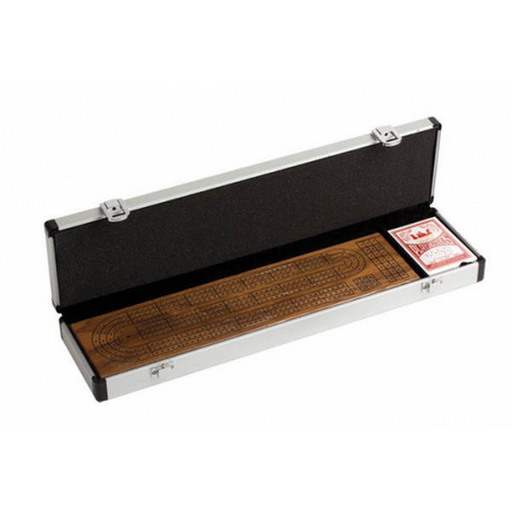 3 TRACK WALNUT CRIBBAGE W/ CARDS IN ALUMINUM CASE (Case of 6)