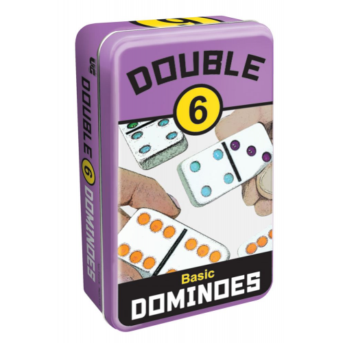 DOMINOES - BASIC - DOUBLE 6 - COLOR - TIN (Case of 6)