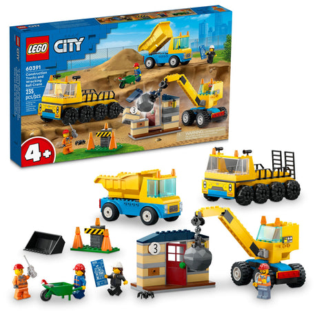 60391 Construction Trucks and Wrecking Ball Crane (Case of 3)