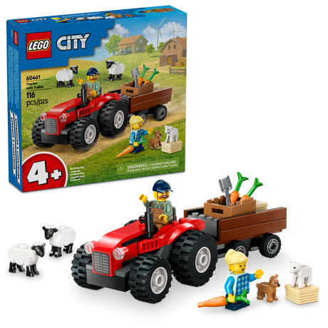 60461 Red Farm Tractor with Trailer & Sheep (Case of 8)