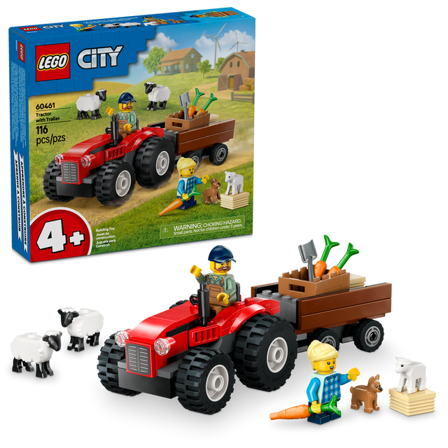 60461 Red Farm Tractor with Trailer & Sheep (Case of 8)