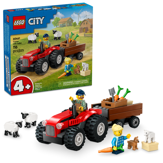 60461 Red Farm Tractor with Trailer & Sheep (Case of 8)