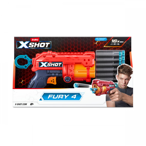 ZURU - X-SHOT - EXCEL FURY 4 BLASTER (w/16 DARTS) (Case of 6)