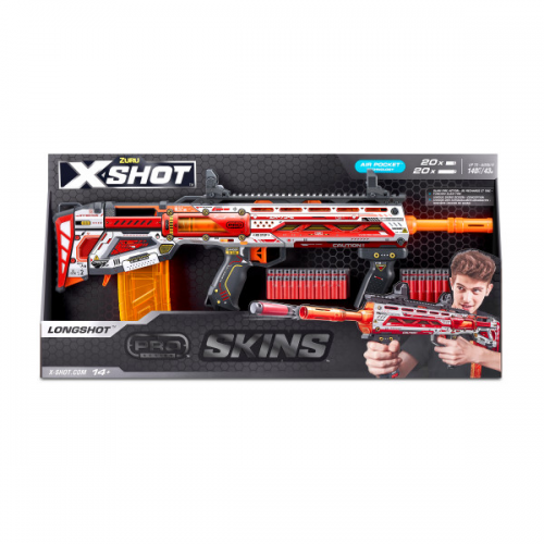 ZURU - X-SHOT - SKINS PRO SERIES LONGSHOT BLASTER (w/40 DARTS) (Case of 4)