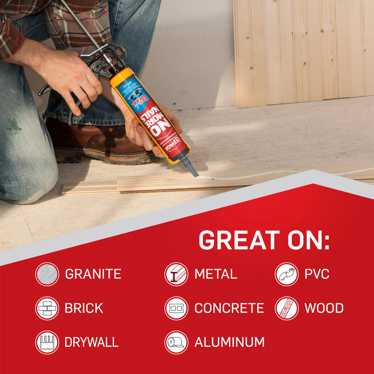 LePage No More Nails Wet Grab Construction Adhesive, White, 266 ml Cartridge, Pack of 1 LePage