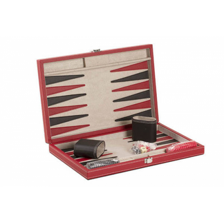 15" BLACK/RED LEATHERETTE BACKGAMMON (Case of 6)