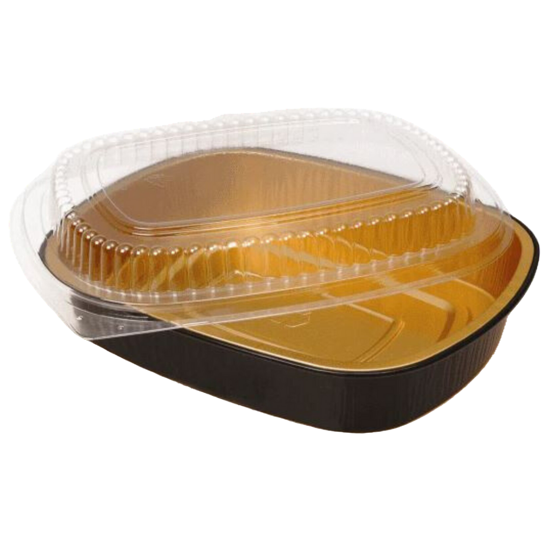 16oz Rectangular Black/Gold SmoothWall Foil Container with Clear Lids - 100 sets