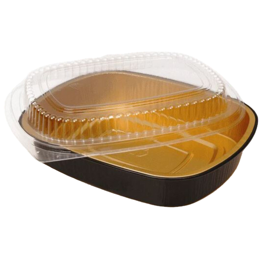 16oz Rectangular Black/Gold SmoothWall Foil Container with Clear Lids - 100 sets