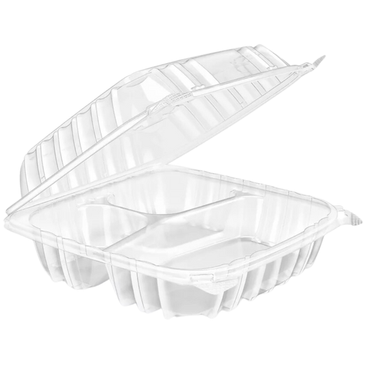 9"X9" Hinged Lid Clamshell Container with 3Comp. - 200/cs