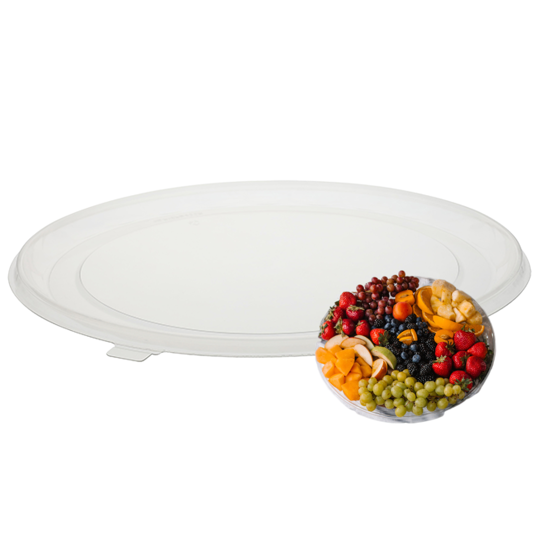 16" Round Clear PET Catering Tray - 50pcs