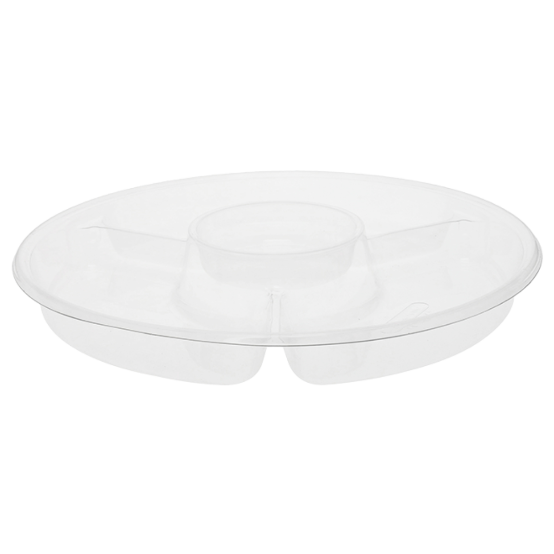 12" Clear 3 Comp Lazy Susan Catering Tray - 25 pcs