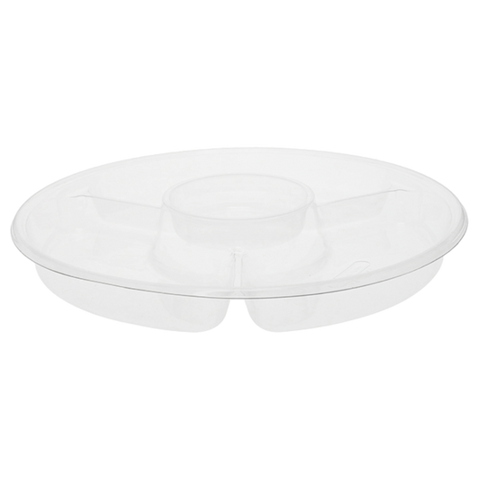 12" Clear 3 Comp Lazy Susan Catering Tray - 25 pcs