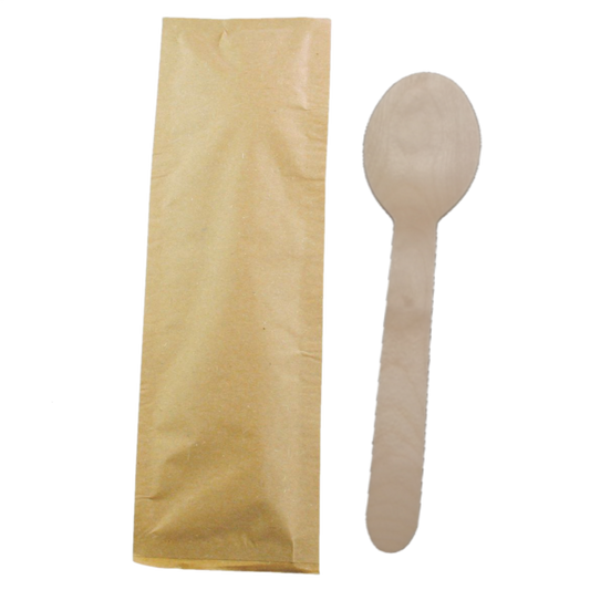 4" Individually Wrapped Birch Wood Spoons - 500/case