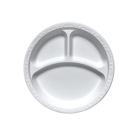 9" Round Pebble Plates, 3 Comp. - 200pcs