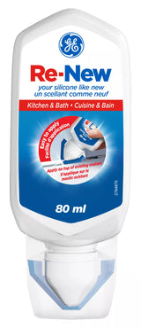 GE RE-NEW Silicone Sealant, White Kitchen and Bath, 80 ml Tube, Pack of 1 GE