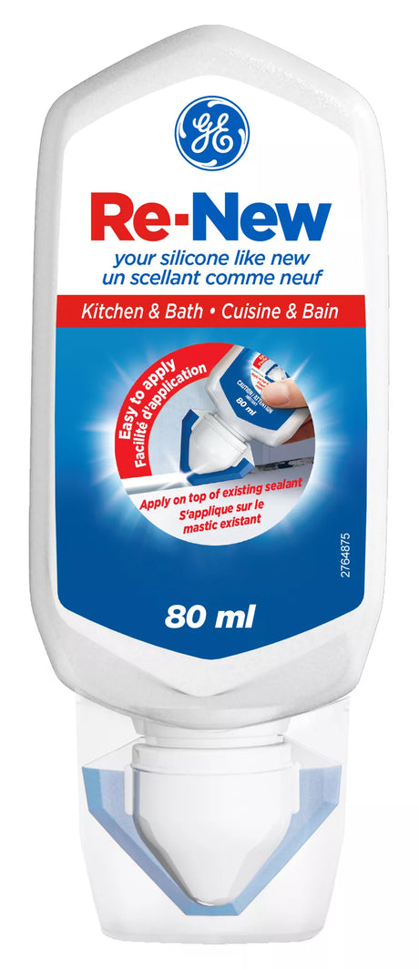 GE RE-NEW Silicone Sealant, White Kitchen and Bath, 80 ml Tube, Pack of 1 GE