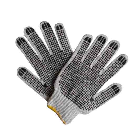 Grey Medium Cotton Gloves W/ PVC Dots Heavy Duty - 12 Pairs,20bundle/cs