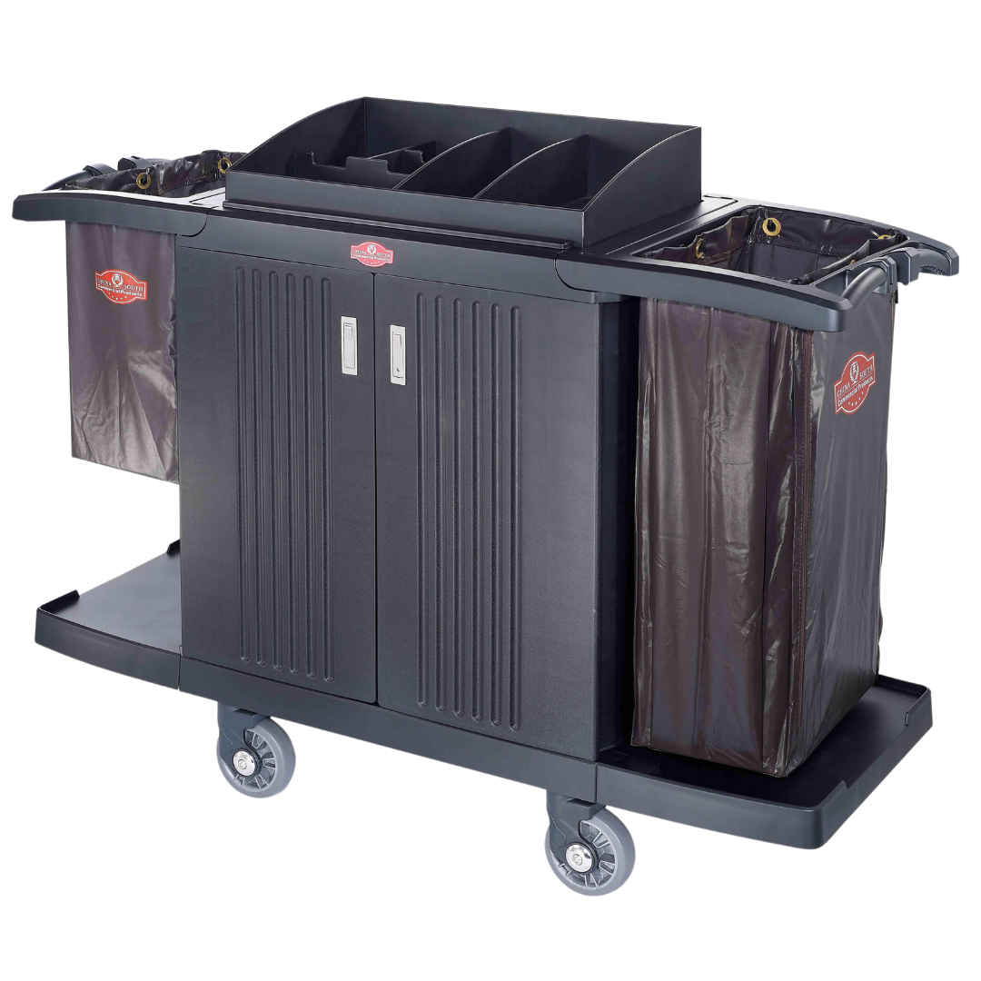 Housekeeping Cart with Silent Rubber-Coated Wheels and Doors - 1 Set