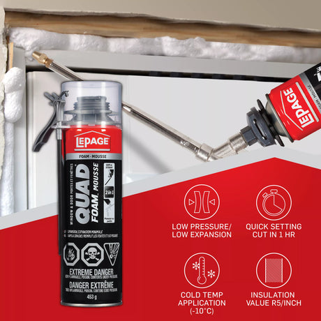 LePage Quad Foam Window and Door Installation Foam, Pale Yellow, 600 ml Can, Pack of 1 LePage®