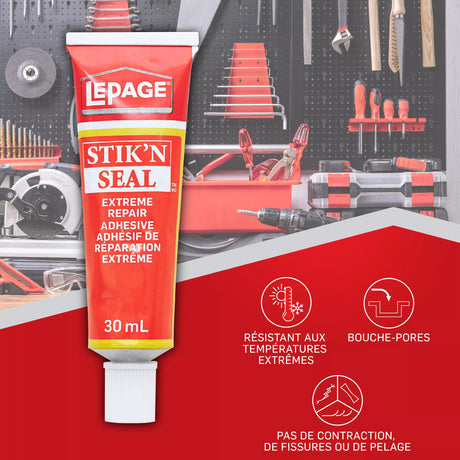 LePage Stik'n Seal Extreme Repair Adhesive, Clear, 30 ml Tube, Pack of 1 LePage