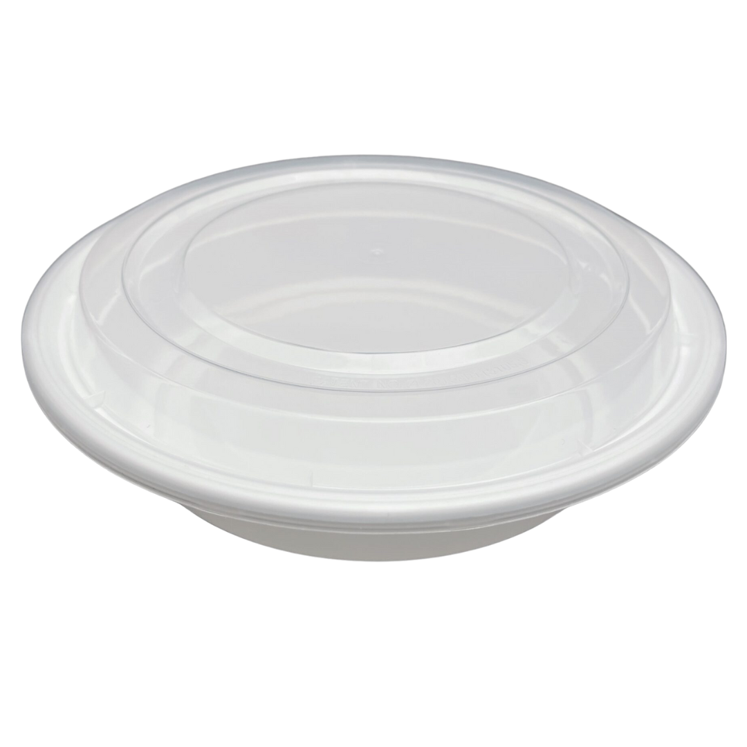 7" Round White Take-Out Microwavable Combo Container with Clear Lids - 150 sets