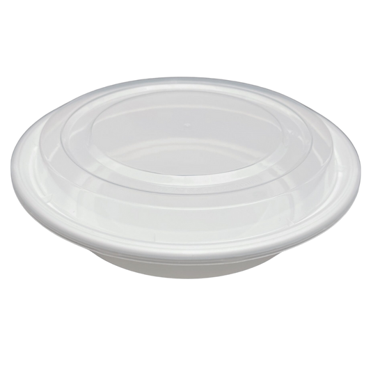 7" Round White Take-Out Microwavable Combo Container with Clear Lids - 150 sets