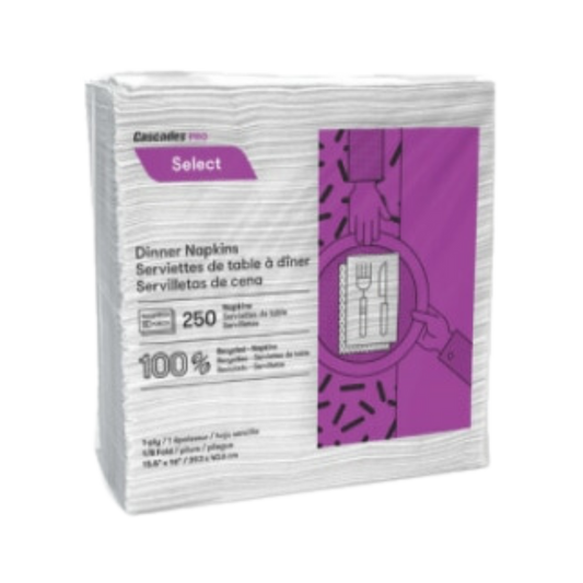 16" x 15.5" 1/8 Fold White Dinner Napkins - 250x12/cs