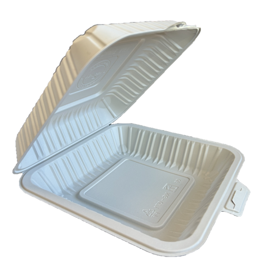 8.2" x 7.7" x 2.8" White MFPP Take-Out Container - 150 pcs
