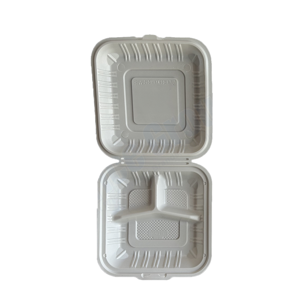 7" x 7" x 3" White MFPP Take-Out Container with 3Comp. - 150 pcs/case