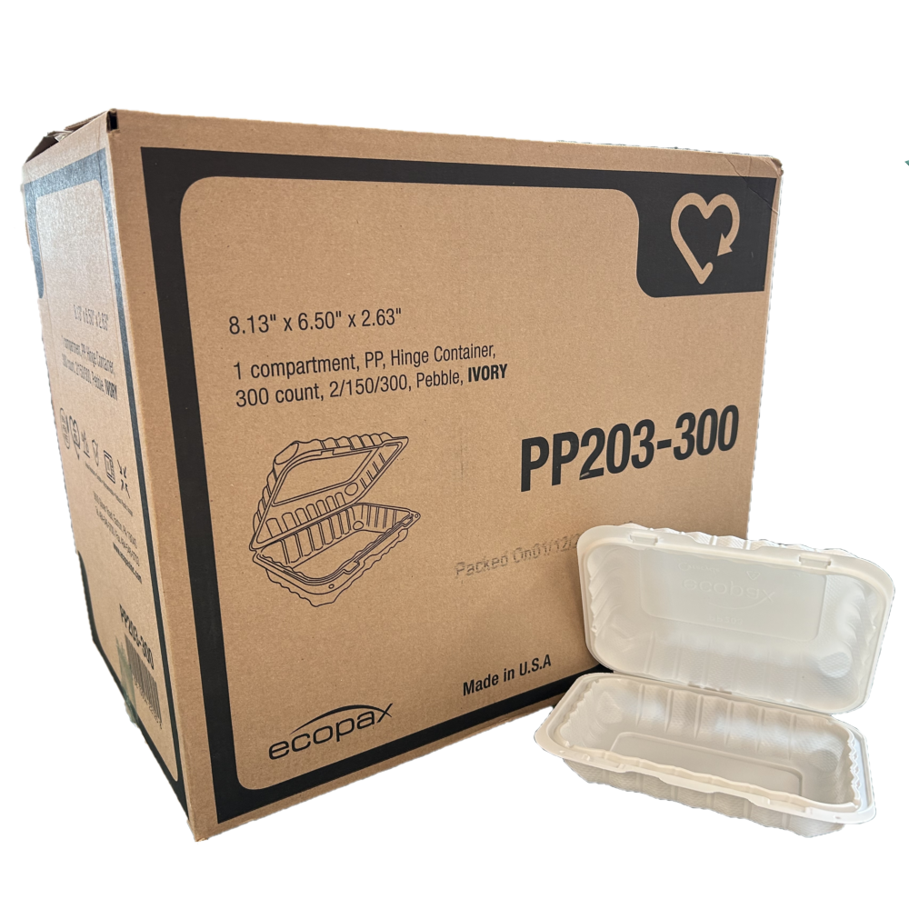 8.13" x 6.5" x 2.63", 1 comp. White MFPP Take-Out Container - 300 pcs