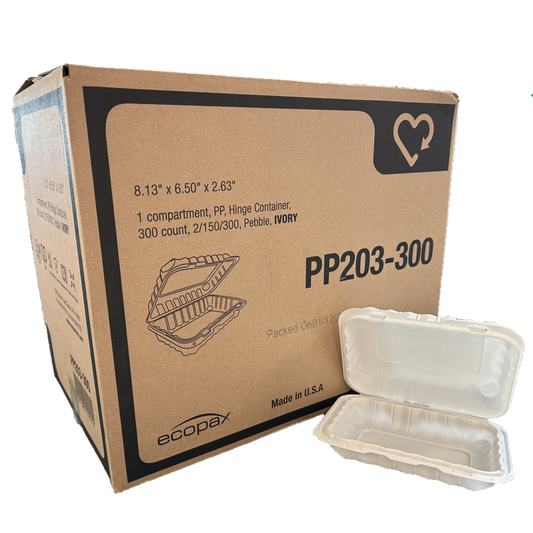 8.13" x 6.5" x 2.63", 1 comp. White MFPP Take-Out Container - 300 pcs