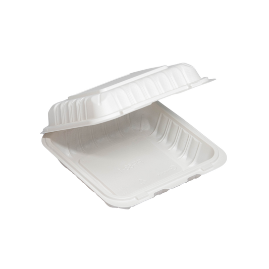 8" x 8" x 3.75" White MFPP Take-Out Container - 150/cs