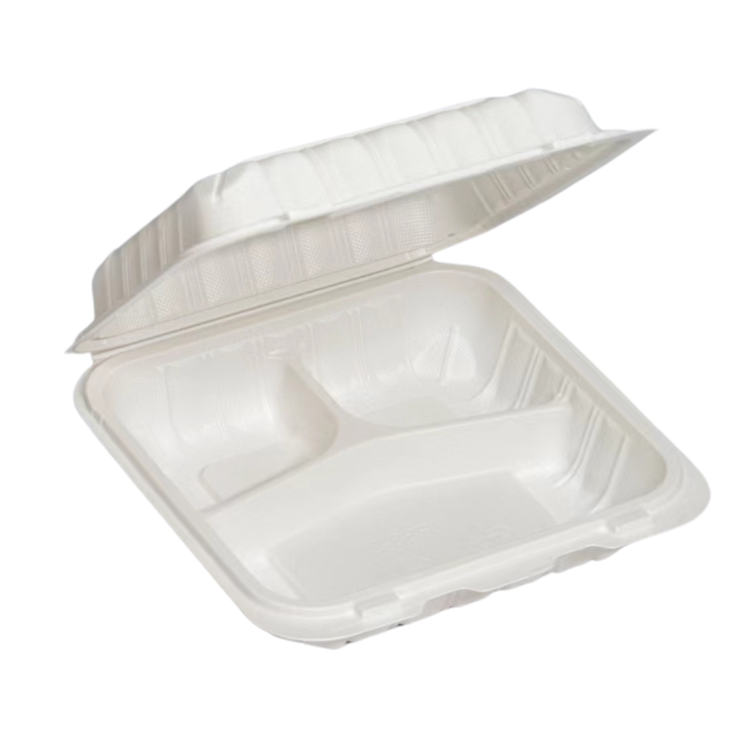 8" x 8" x 3.75" White MFPP Take-Out Container with 3Comp. - 150/cs